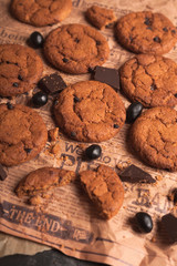 Chocolate chip cookies. Different cookies and sweets. Brown