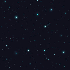 Obraz na płótnie Canvas Seamless pattern with white neon stars on dark blue background. Glowing starry night sky. Space background. 