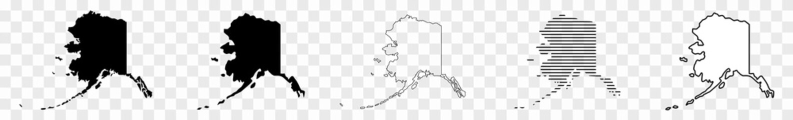 Alaska Map Black | State Border | United States | US America | Transparent Isolated | Variations