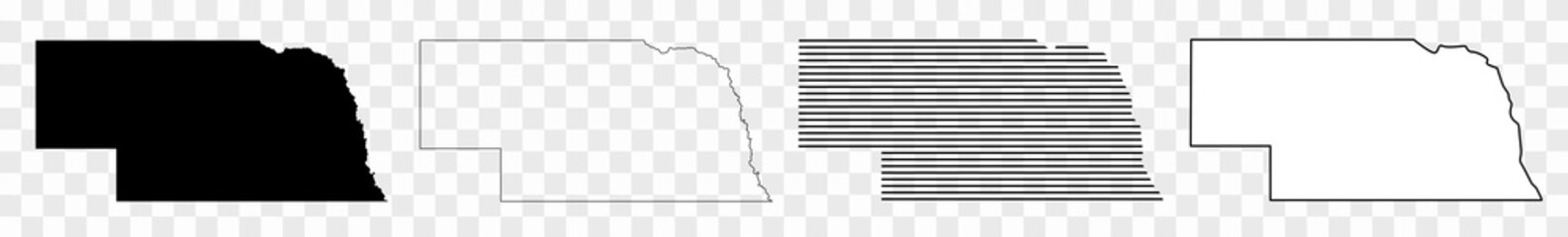Nebraska Map Black | State Border | United States | US America | Transparent Isolated | Variations