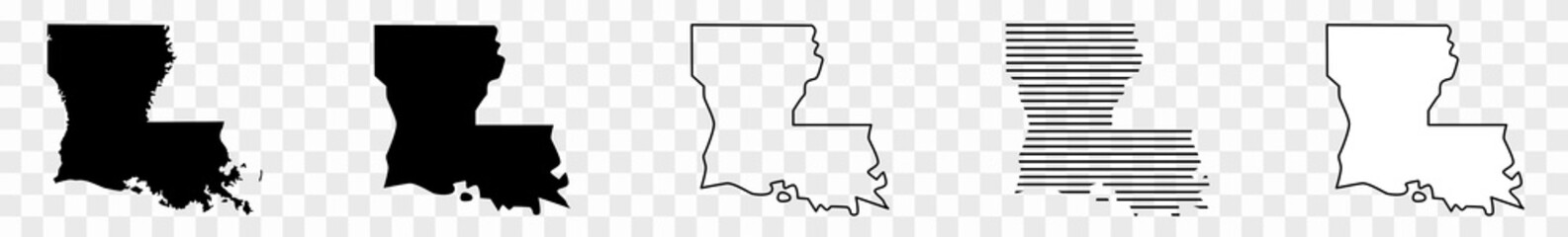 Louisiana Map Black | State Border | United States | US America | Transparent Isolated | Variations