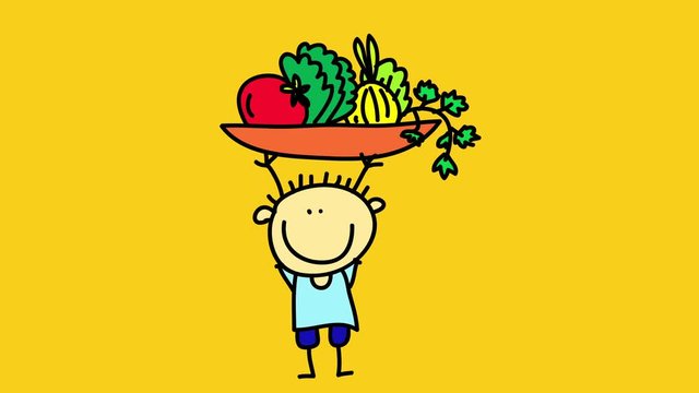 grown up kid with strong looking body raising above his head a bowl full of vegetables and fruits suggesting hi eats organic food that keeps him healthy