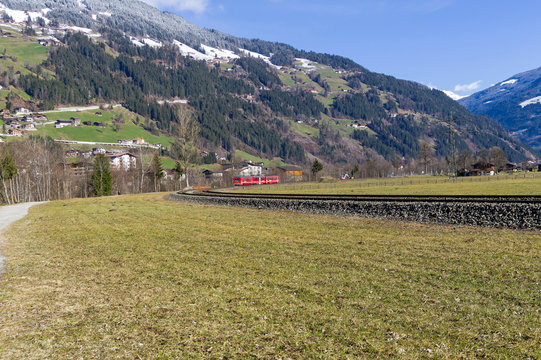 Narrow gauge railway in a mountain valley.