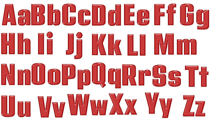 Red plastic font on a white background. ABC red letter of the alphabet. capital and uppercase...