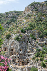 Naklejka premium Necropolis of Lycian rock-cut tombs of the ancient city of Myra in Turkey
