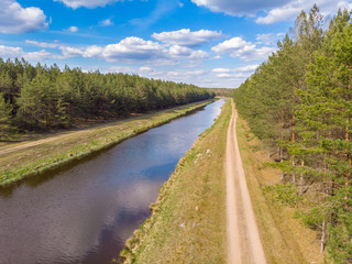 The water channel in Belarus, Minsk region. Drone aerial shot