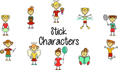 Set of Children Stick Characters