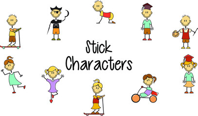 Set of Children Stick Characters