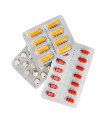 Tablets, pills in foil blister packs, medications drugs