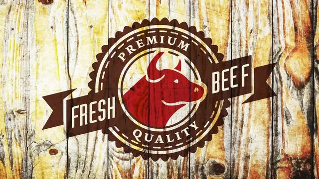 premium quality fresh beef butcher deli concept with bull head over piece of wood background