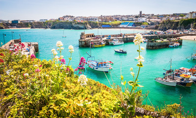 Boats in the harbour of  Newquay in Cornwall, UK