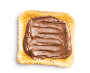 Toast bread with hazelnut spread. Sweet chocolate cream.