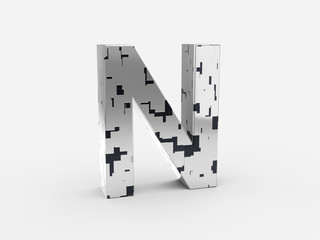 Futuristic letter N - Futuristic metallic font letters set with sci-fi metallic metallic random pannels 3D render