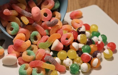 Different types of candy that give a beautiful color to the image.