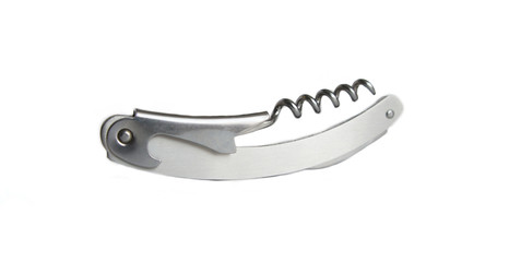 folding metal knife corkscrew on white background