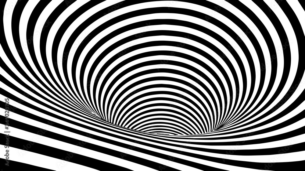 Poster black and white abstract wormhole. optical illusion. twisted vector illustration. 3d tunnel.
