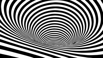 Black and white abstract wormhole. Optical illusion. Twisted vector illustration. 3D tunnel.