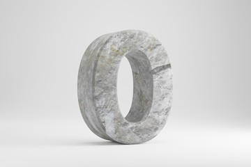 Stone 3d number 0. Rock textured number isolated on white background. 3d rendered stone font character.