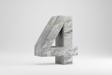 Stone 3d number 4. Rock textured number isolated on white background. 3d rendered stone font character.