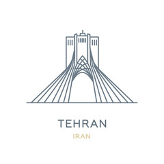 Tehran, Iran. Line icon of the city in Western Asia. Outline symbol for web, travel mobile app, infographic, logo. Landmark and famous building. Vector in flat design, isolated