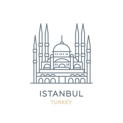 Istanbul, Turkey. Line icon of the city in Western Asia. Outline symbol for web, travel mobile app, infographic, logo. Landmark and famous building. Vector in flat design, isolated