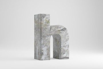 Stone 3d letter H lowercase. Rock textured letter isolated on white background. 3d rendered stone font character.