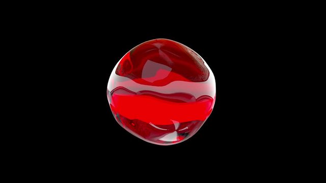 Clear drop of wine or blood moves on an isolated black background. Seamless loop 3d render
