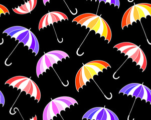 Beautiful decorative vector seamless pattern with colorful umbrellas. You can use any color of background