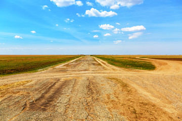 country road in the field kazakhstan
