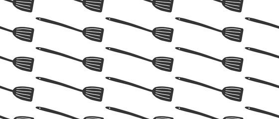 Spatula for cooking. Seamless vector pattern. Black vector icon isolated on a white background. Concept of cooking tools and kitchen.