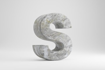 Stone 3d letter S uppercase. Rock textured letter isolated on white background. 3d rendered stone font character.