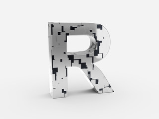 Futuristic letter R - Futuristic metallic font letters set with sci-fi metallic metallic random pannels 3D render