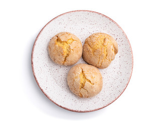 Almond cookies isolated on white background. Top view.