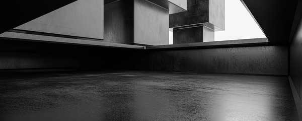 abstract dark modern futuristic city concrete building light grunge basement design 3d background illustration rendering