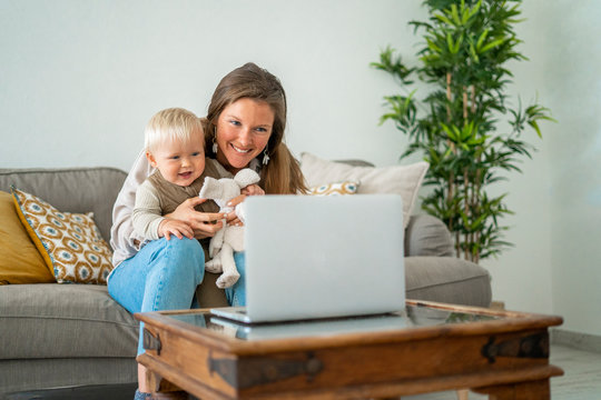 Mother and Son video chatting