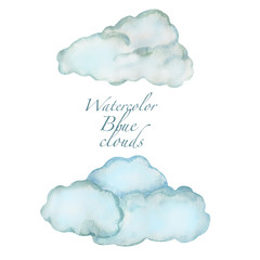 Watercolor illustration of blue clouds set. Suitable for all types of design and printing.