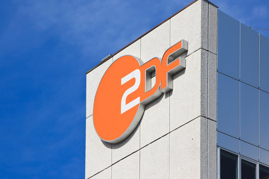 Munich, Germany - May 29, 2011: Logo of ZDF ("2nd German Television" / "Zweites Deutsches Fernsehen") on an office building im Unterfoehring near Munich.