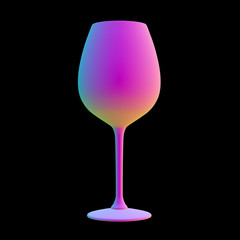 White wine glass on black background. Modern colorful graded