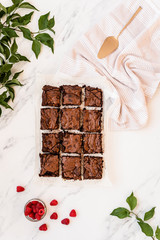 Brownie baking flatlay on modern marble