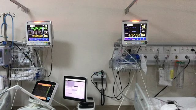 Istanbul, Turkey - May 05, 2020: Okmeydani Prof Dr Cemil Tascioglu Hospital. Intensive care service where coronavirus patients are treated.