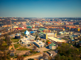 Obraz premium Aerial view of Vystaviste complex in Prague