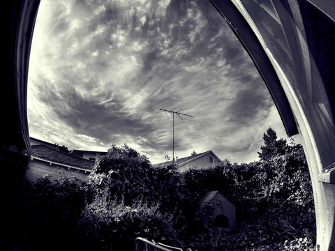 Fish Eye Lens Shot Of House Backyard