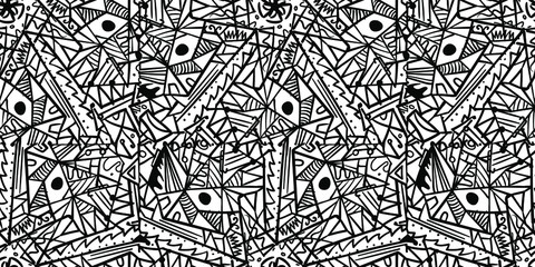 Obraz premium Mosaic line seamless pattern on a white background. Stock vector coloring for print. Stock image of a neutral character for relaxation. Tracery in hand-drawing style for drawing.