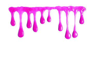 dripping pink slime drops on a white background