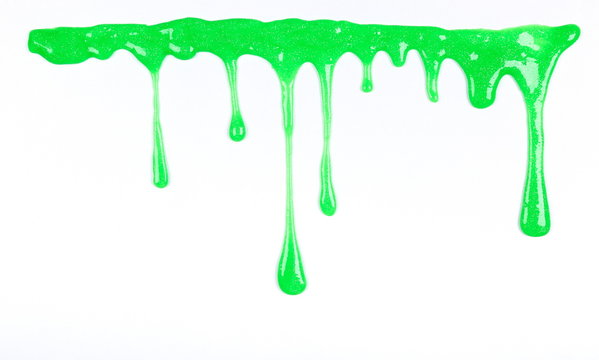 dripping green slime drops on a white background