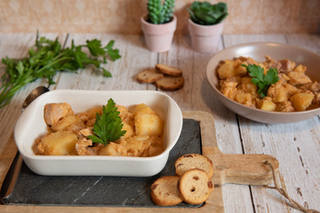 tuna and potato stew called marmitako. Traditional Basque recipe, spanish food