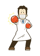 マスク姿で戦う男性医師のイラスト