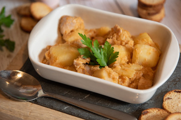 tuna and potato stew called marmitako. Traditional Basque recipe, spanish food
