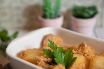 tuna and potato stew called marmitako. Traditional Basque recipe, spanish food