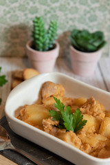 tuna and potato stew called marmitako. Traditional Basque recipe, spanish food